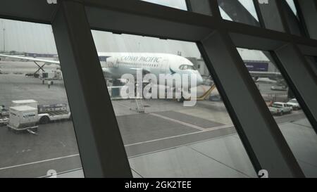 Abflughalle des Cathay Pacific Air Terminals am Bangkok Thailand Suvarnabhumi Airport Stockfoto