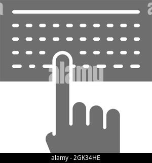 Mann, der Text auf dem grauen Tastatursymbol eingibt. Stock Vektor