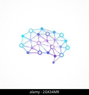 Brain Logo Silhouette Design-Vorlage mit verbundenen Linien und Punkten. Logo Für Künstliche Intelligenz. Brainstorming Think Idea Logo Symbol Icon Konzept Stockfoto