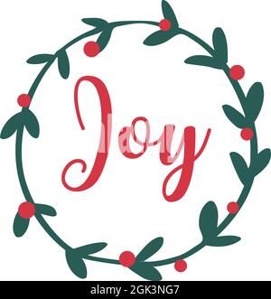 Weihnachtslogo oder -Abzeichen. Niedliche Cartoon Stechenkranz. Freude. Stock Vektor