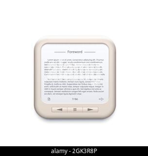 Tragbarer elektronischer Buchleser, Symbol für mobile Geräte. E-Reader, Mobiltelefon oder Computer-Leseanwendung 3d-Vektor-Symbol, GUI-Piktogramm mit Text auf Stock Vektor