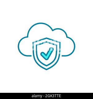 Symbol für die Zeile „Safe Cloud Computing“. Wolke mit einem Schild. Private Cloud-Konzept. Datenspeicherung und -Management. Online-Sicherheit. Sicheres Surfen im Internet. Stock Vektor