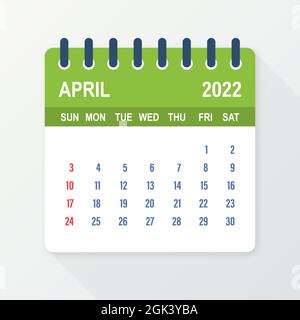 April 2022 Kalenderblatt. Kalender 2022 im flachen Stil. Vektorgrafik. Stock Vektor