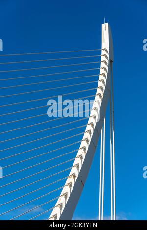 Kabelbrücke Assut de l'Or, Stadt der Künste und Wissenschaften, Valencia, Spanien Stockfoto