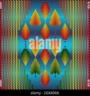 Ornament, Hintergrund, Muster besteht aus den Hauptfarben des Herbstes. Blauer Himmel, leuchtende Farben des Herbstlaubes von grün bis rot. Stock Vektor