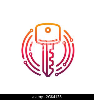 Cybersicherheit Symbolschlüssel innerhalb des Mikrokreiskreises. Vector Emblem Internet-Sicherheit Thema, Informations-und Datenschutz, Verhinderung von Hacker atta Stock Vektor