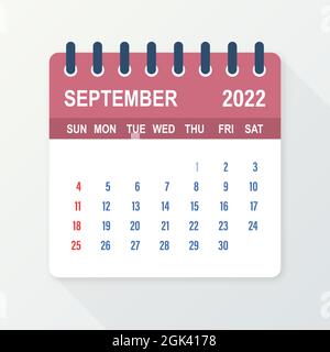 September 2022 Kalenderblatt. Kalender 2022 im flachen Stil. Vektorgrafik. Stock Vektor