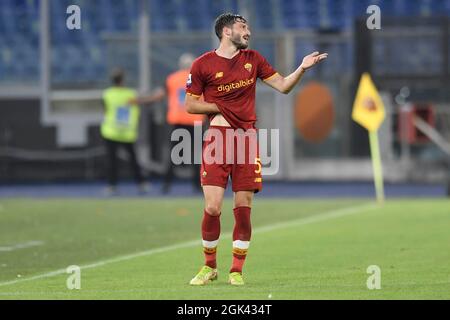 Roma, Italien. September 2021. Matias Vina von AS Roma während des Fußballspiels der Serie A zwischen AS Roma und US Sassuolo im Olimpico-Stadion in Rom (Italien), 12. September 2021. Foto Antonietta Baldassarre/Insidefoto Kredit: Insidefoto srl/Alamy Live News Stockfoto