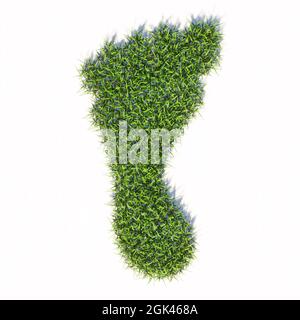 Konzept oder konzeptuelle grüne Sommer Rasen Gras Symbol Form isoliert weißen Hintergrund, Zeichen eines barfuß. 3d-Illustration Metapher für Natur, Gesundheit Stockfoto