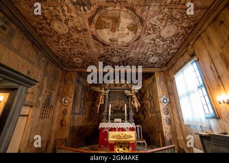 Lomskyrkja - Stabkirche in Lom, Kreis Innlandet, Norwegen, Europa Stockfoto