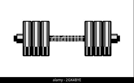 Kurzhantel mit Typeneinstellung. Bügeleisen für Krafttraining. Sportausrüstung für Sportler. Isoliert auf weißem Hintergrund. Symbol, Symbol. Monochrome Abbildung Stock Vektor