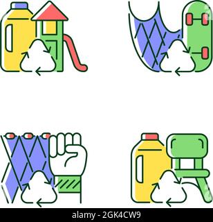 Recycling für Nachhaltigkeit RGB-Farbsymbole gesetzt Stock Vektor