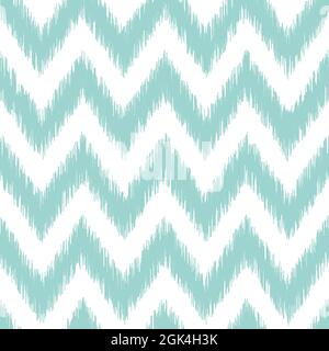 Nahtloses geometrisches Muster, basierend auf ikat-Stoffstil. Vektorgrafik. Chevron-Muster in mintfarbener Farbe. Teal- und weißes Chevron-Muster. Stock Vektor