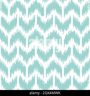 Nahtloses geometrisches Muster, basierend auf ikat-Stoffstil. Vektorgrafik. Chevron-Muster in mintfarbener Farbe. Teal- und weißes Chevron-Muster. Stock Vektor