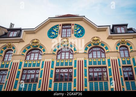 Jugendstilgebäude in der Ainmillerstrasse - München, Bayern, Deutschland Stockfoto