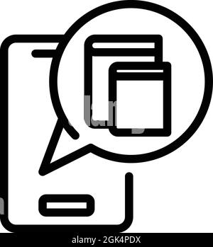 Umrissvektor für das mobile eBook-Symbol. Buch herunterladen. Digitale Bibliothek Stock Vektor