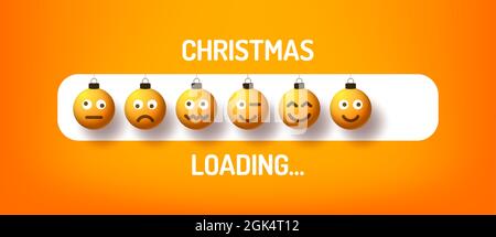 Christmas Progress Bar mit Emoji Ball - Weihnachten Laden und Emotion Face Ball in realistischem Stil. Vektor-Illustration Design, Poster, Grußkarte Stock Vektor