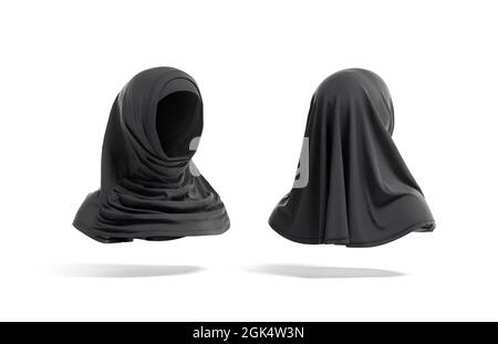 Blank schwarzes Weibchen al-amira Mockup vorne und hinten, Seitenansicht Stockfoto