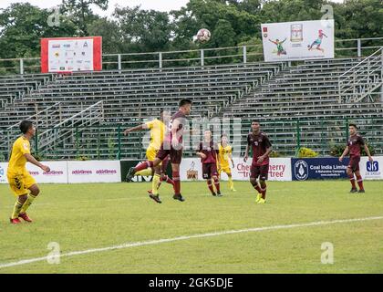 Der FC Hyderabad gewinnt 5-0 gegen Assam-Gewehre in einem Spiel der Gruppe D, das auf dem Mohun Bagan-Boden in Kalkata gespielt wird. (Foto von Amlan Biswas/Pacific Press) Stockfoto