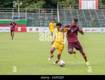 Der FC Hyderabad gewinnt 5-0 gegen Assam-Gewehre in einem Spiel der Gruppe D, das auf dem Mohun Bagan-Boden in Kalkata gespielt wird. (Foto von Amlan Biswas/Pacific Press) Stockfoto