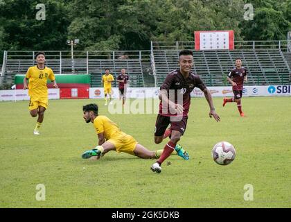 Der FC Hyderabad gewinnt 5-0 gegen Assam-Gewehre in einem Spiel der Gruppe D, das auf dem Mohun Bagan-Boden in Kalkata gespielt wird. (Foto von Amlan Biswas/Pacific Press) Stockfoto