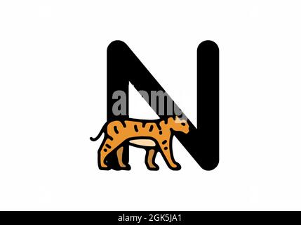 Linienkunst Illustration des Tigers mit N Anfangsbuchstaben Design Stock Vektor