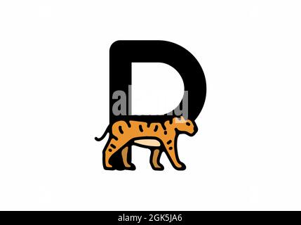 Linienkunst Illustration des Tigers mit P Anfangsbuchstaben Design Stock Vektor