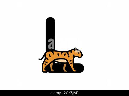 Linienkunst Illustration des Tigers mit L Anfangsbuchstaben Design Stock Vektor