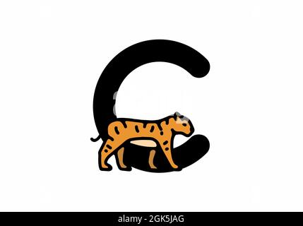 Linienkunst-Illustration des Tigers mit Anfangsbuchstaben C Stock Vektor