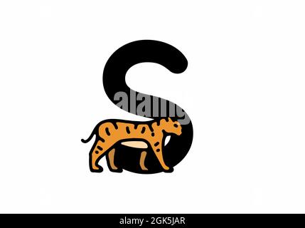 Linienkunst Illustration des Tigers mit S Anfangsbuchstaben Design Stock Vektor