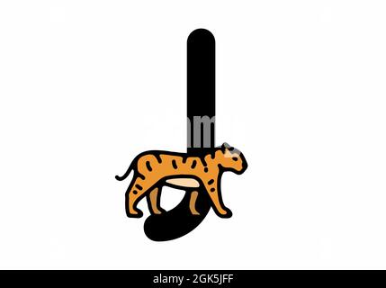 Linienkunst-Illustration des Tigers mit J-Anfangsbuchstaben Stock Vektor