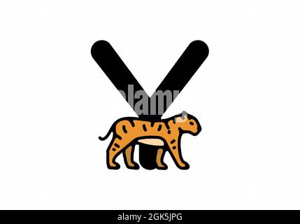 Linienkunst-Illustration des Tigers mit Y-Anfangsbuchstaben Stock Vektor