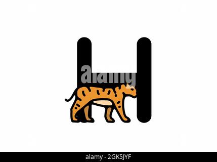 Linienkunst Illustration des Tigers mit H Anfangsbuchstaben Design Stock Vektor