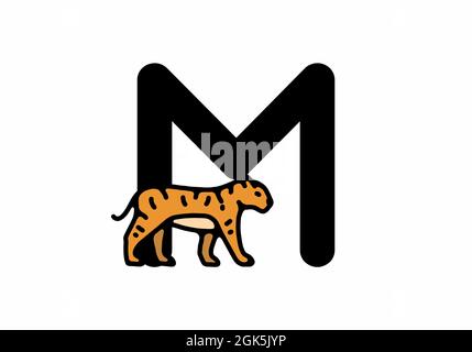 Linienkunst-Illustration des Tigers mit M-Anfangsbuchstaben-Design Stock Vektor