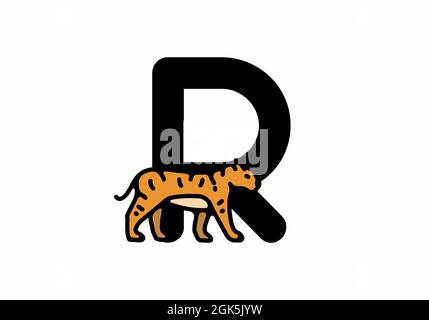 Linienkunst-Illustration des Tigers mit R-Anfangsbuchstaben-Design Stock Vektor