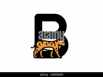 Linienkunst-Illustration des Tigers mit Anfangsbuchstaben B Stock Vektor