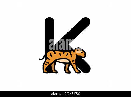 Linienkunst-Illustration des Tigers mit K-Anfangsbuchstaben-Design Stock Vektor