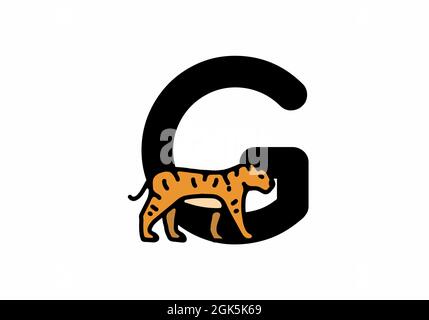 Linienkunst-Illustration des Tigers mit Anfangsbuchstaben G Stock Vektor