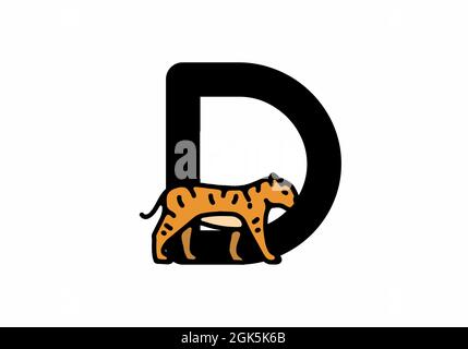 Linienkunst Illustration des Tigers mit D Anfangsbuchstaben Design Stock Vektor
