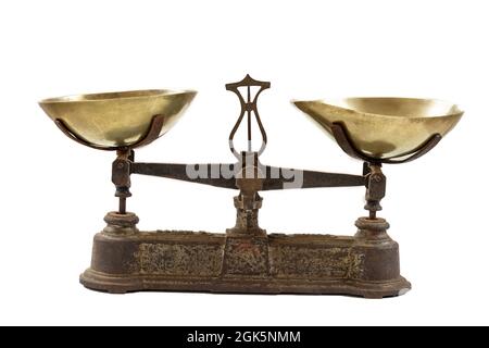 Roberval Balance, isoliert auf weißem Hintergrund Stockfoto
