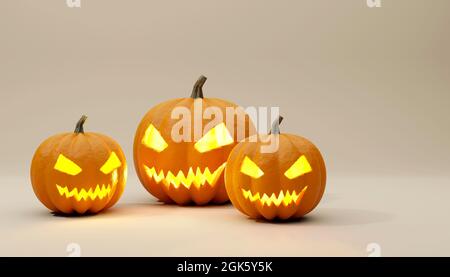 Halloween Kürbis Laterne auf dem Hintergrund. 3D-Renderdarstellung Stockfoto