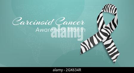 Konzept für den Monat des karzinoiden Krebsbewusstseins. Banner-Vorlage mit Zebra-Band Bewusstsein und Text. Vektorgrafik. Stock Vektor