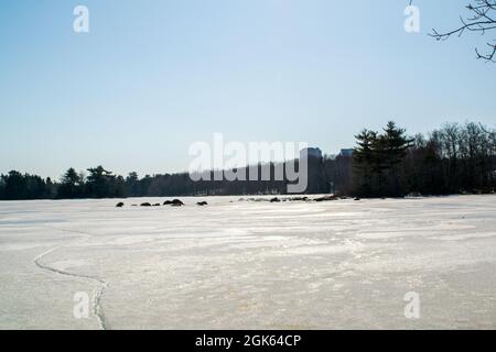 Die gefrorenen über dem Lake Micmac im mittleren Winter Stockfoto