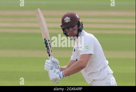 London, Großbritannien. September 2021. Surreys will Jacks schlagen, als Surrey Essex in der County Championship beim Kia Oval, Tag zwei, in die Watte nimmt. Kredit: David Rowe/Alamy Live Nachrichten Stockfoto