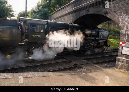 Die Dampflokomotive Black Prince am Weyborne Bahnhof wartet darauf, die auf der berühmten Norfolk Poppy Linie zu verlassen Stockfoto