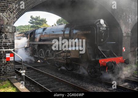 Die Dampflokomotive Black Prince am Weyborne Bahnhof wartet darauf, die auf der berühmten Norfolk Poppy Linie zu verlassen Stockfoto