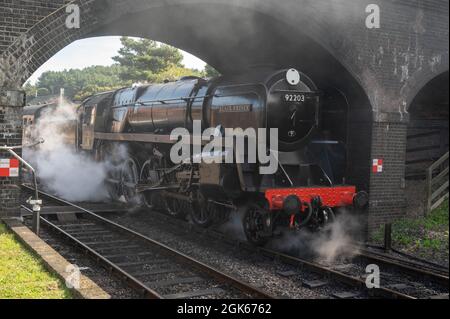 Die Dampflokomotive Black Prince am Weyborne Bahnhof wartet darauf, die auf der berühmten Norfolk Poppy Linie zu verlassen Stockfoto