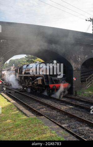 Die Dampflokomotive Black Prince am Weyborne Bahnhof wartet darauf, die auf der berühmten Norfolk Poppy Linie zu verlassen Stockfoto