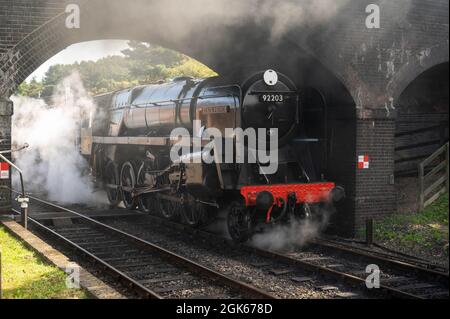 Die Dampflokomotive Black Prince am Weyborne Bahnhof wartet darauf, die auf der berühmten Norfolk Poppy Linie zu verlassen Stockfoto