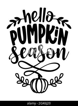 Hallo Kürbis Gewürzsaison - handgezeichnete Vektorgrafik. Herbstfarbgruß mit Kürbis. Gut für Schrottbuchungen, Poster, Grußkarten, Bann Stock Vektor